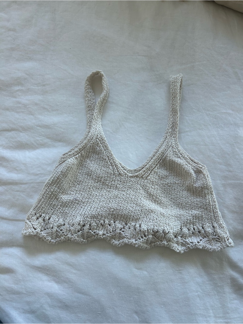 Crochet Trim Knit Tank Top - Cream